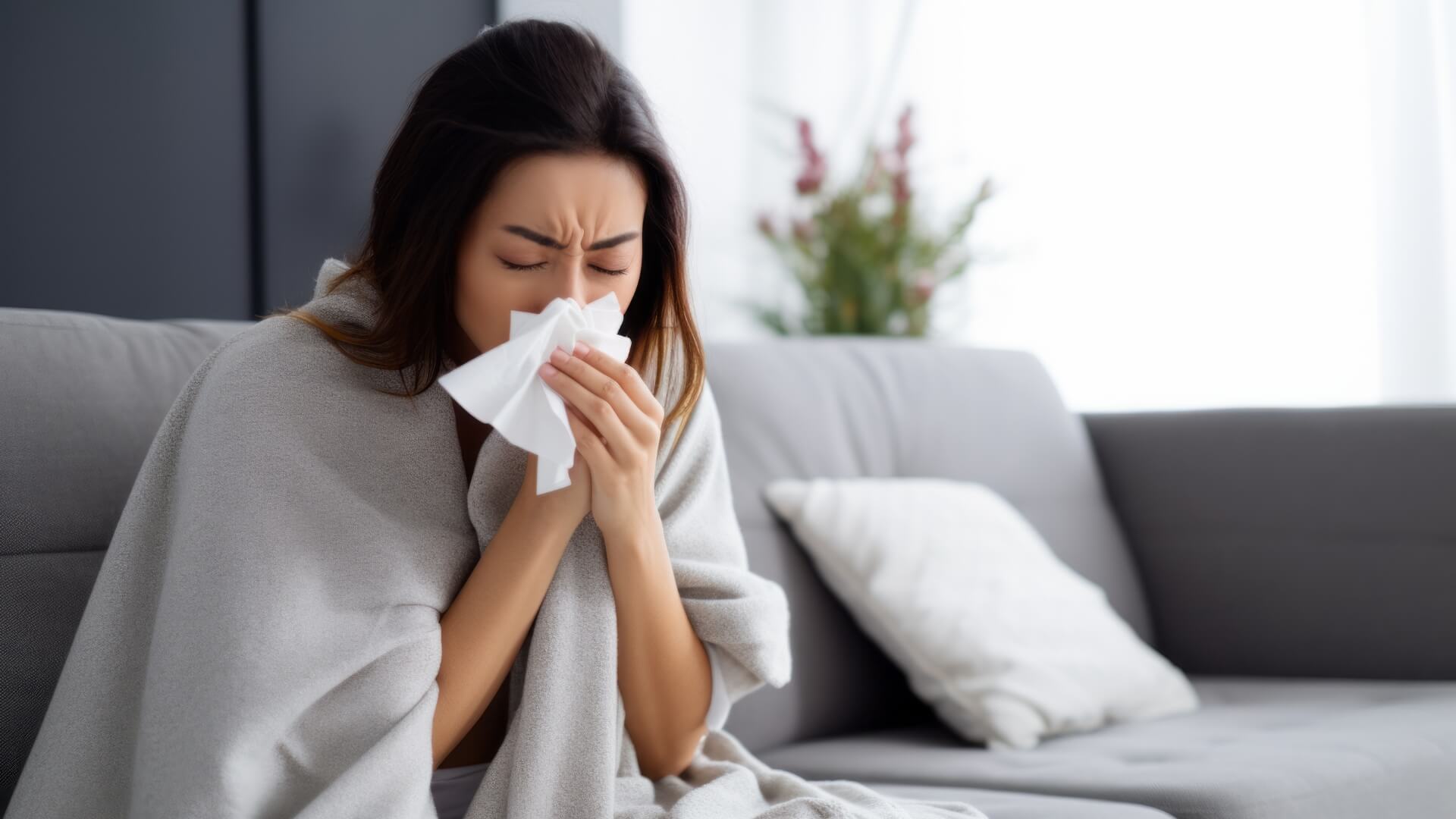 Woman experiencing sickness or illness