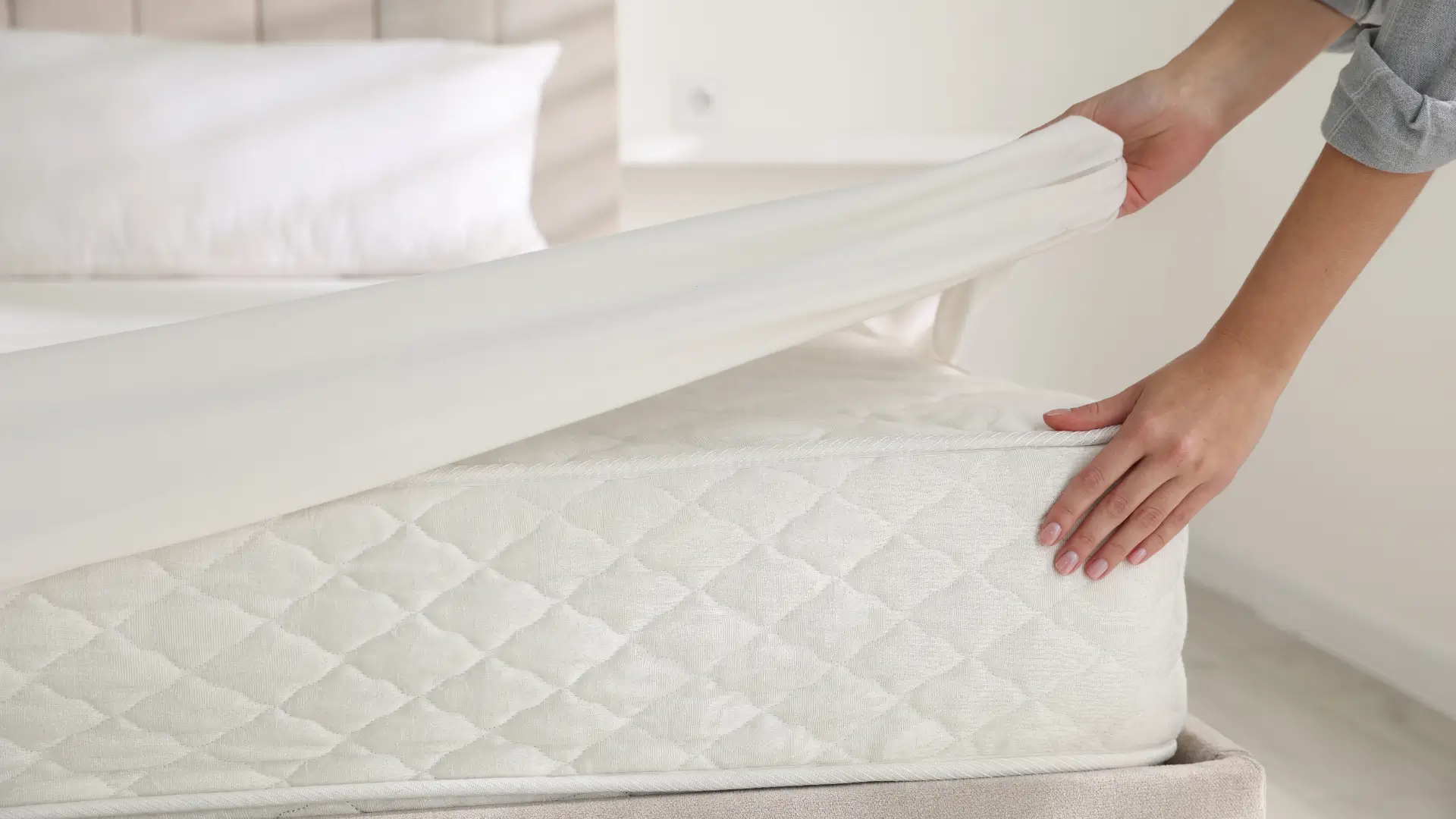 Mattress covered with waterproof mattress protector