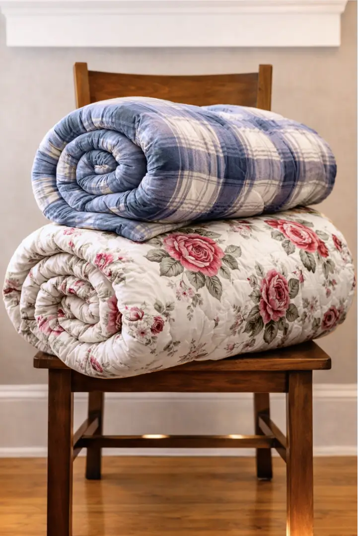 Comforters on a chair
