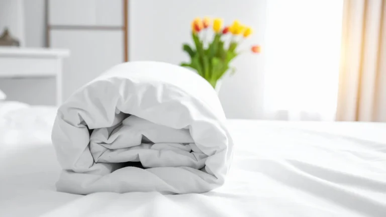 Duvet rolled up on bed