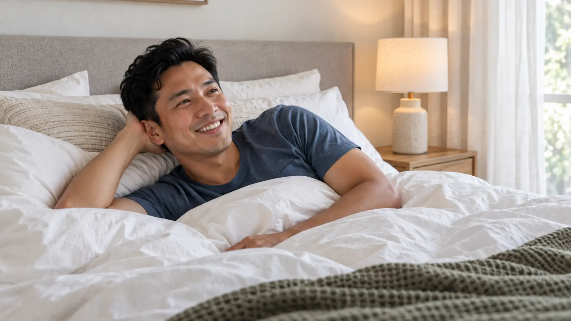 Man happy smiling rested