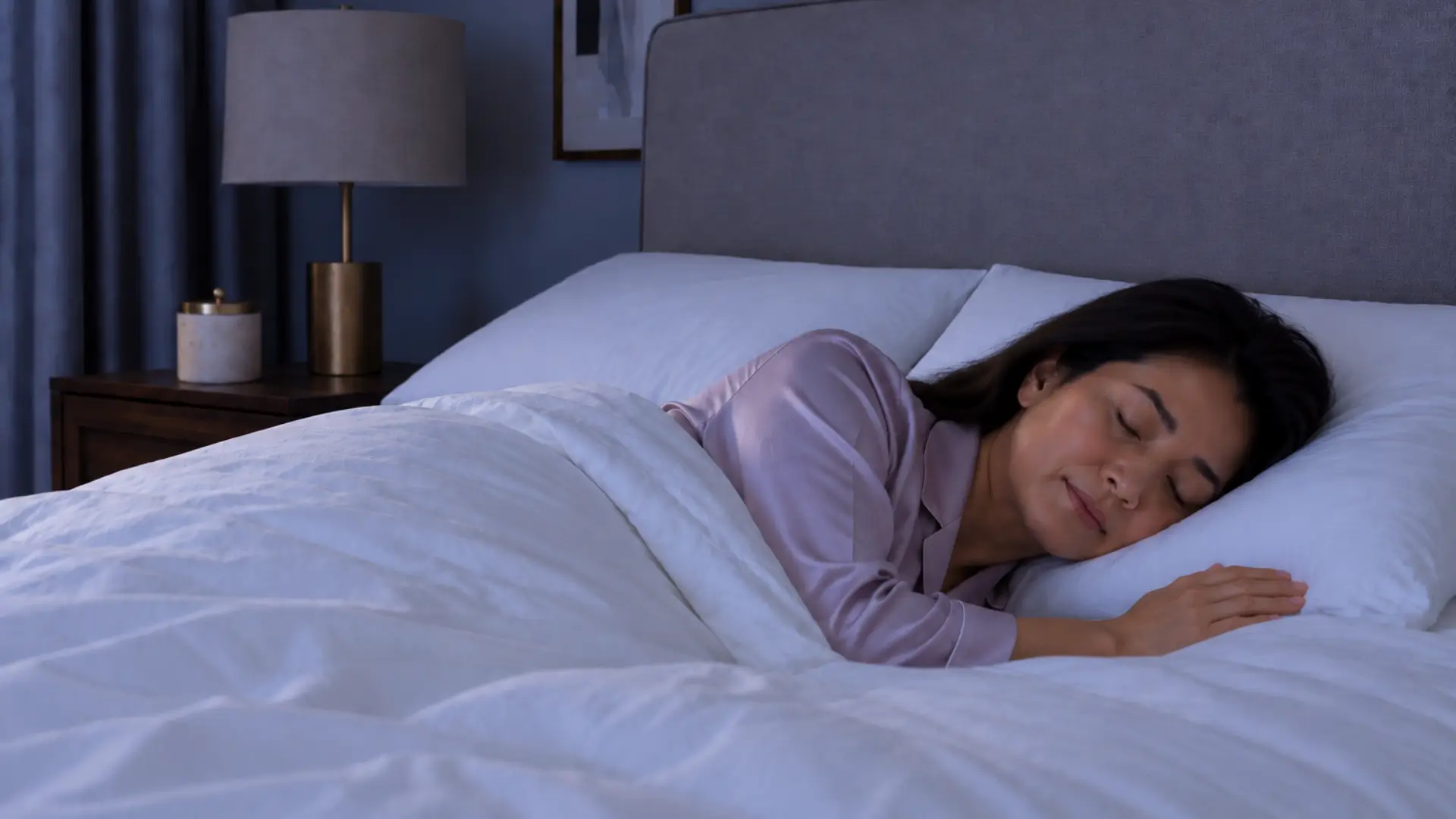 Woman in deep sleep at night